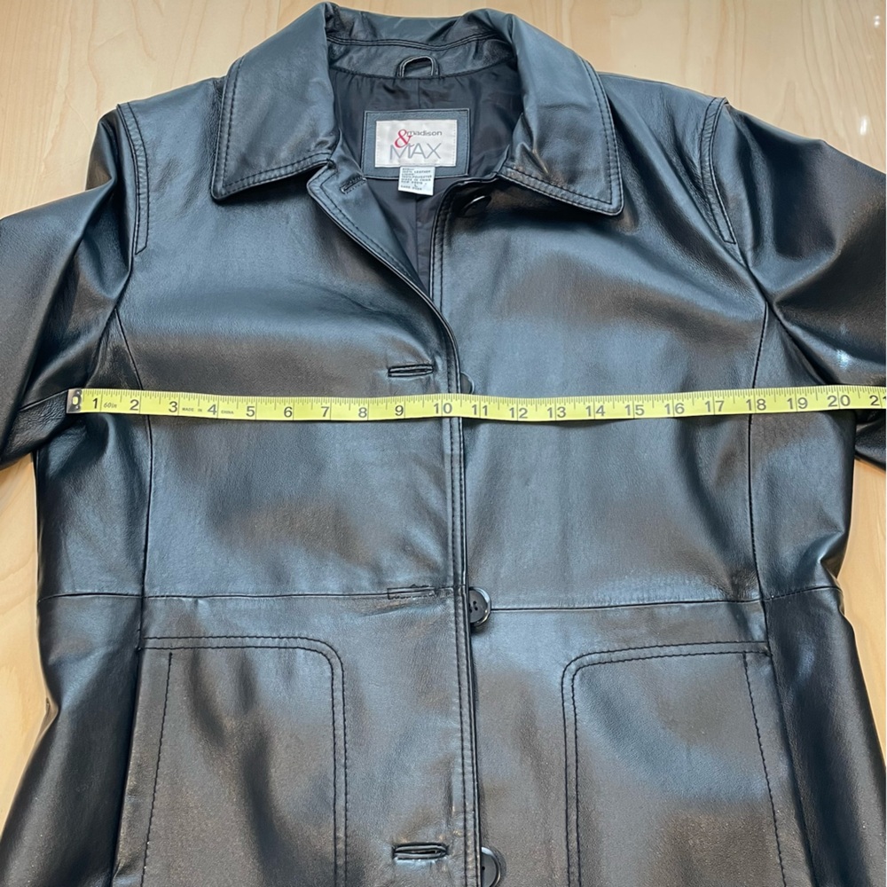 Vintage 90s Black Leather Jacket Large Minimalist Grunge Goth Biker Trench Coat - Picture 15 of 15